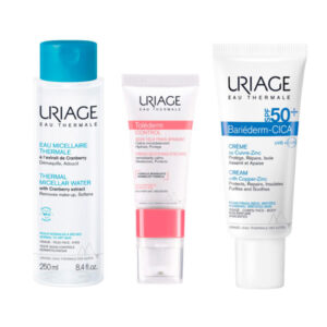 Set rutina básica piel normal a seca Uriage Thermal Micellar Water azul - Tolederm soothing eyecare - Bariaderm cica spf 50